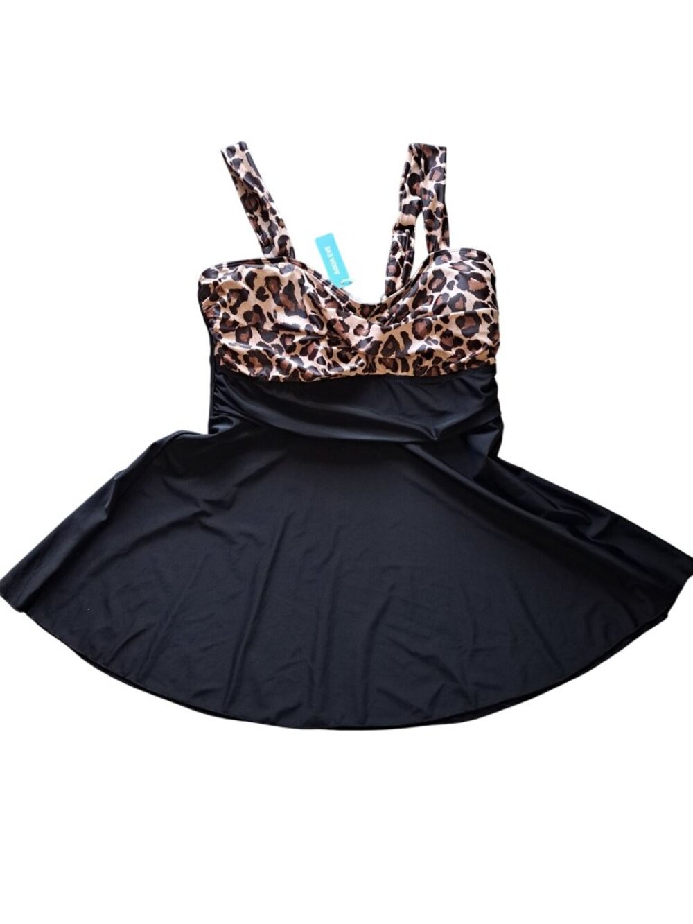 New Aqua Eve Women's Plus Size 18W Leopard Print Swimsuit Dress Black Brown - Picture 3 of 9